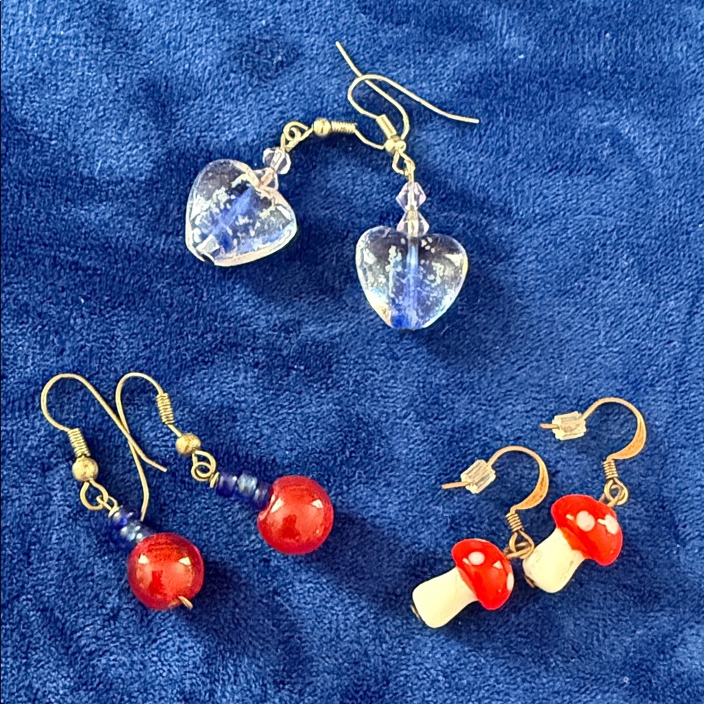 Handmade Clear Glass Heart Drop Earrings - Gold Tone
